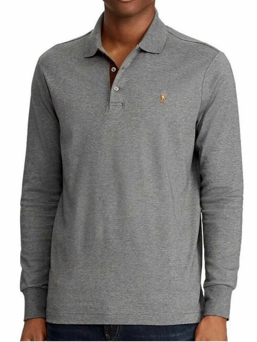 Polo Ralph Lauren Classic Fit Long-Sleeve Polo Shirt in Heather Grey Size M